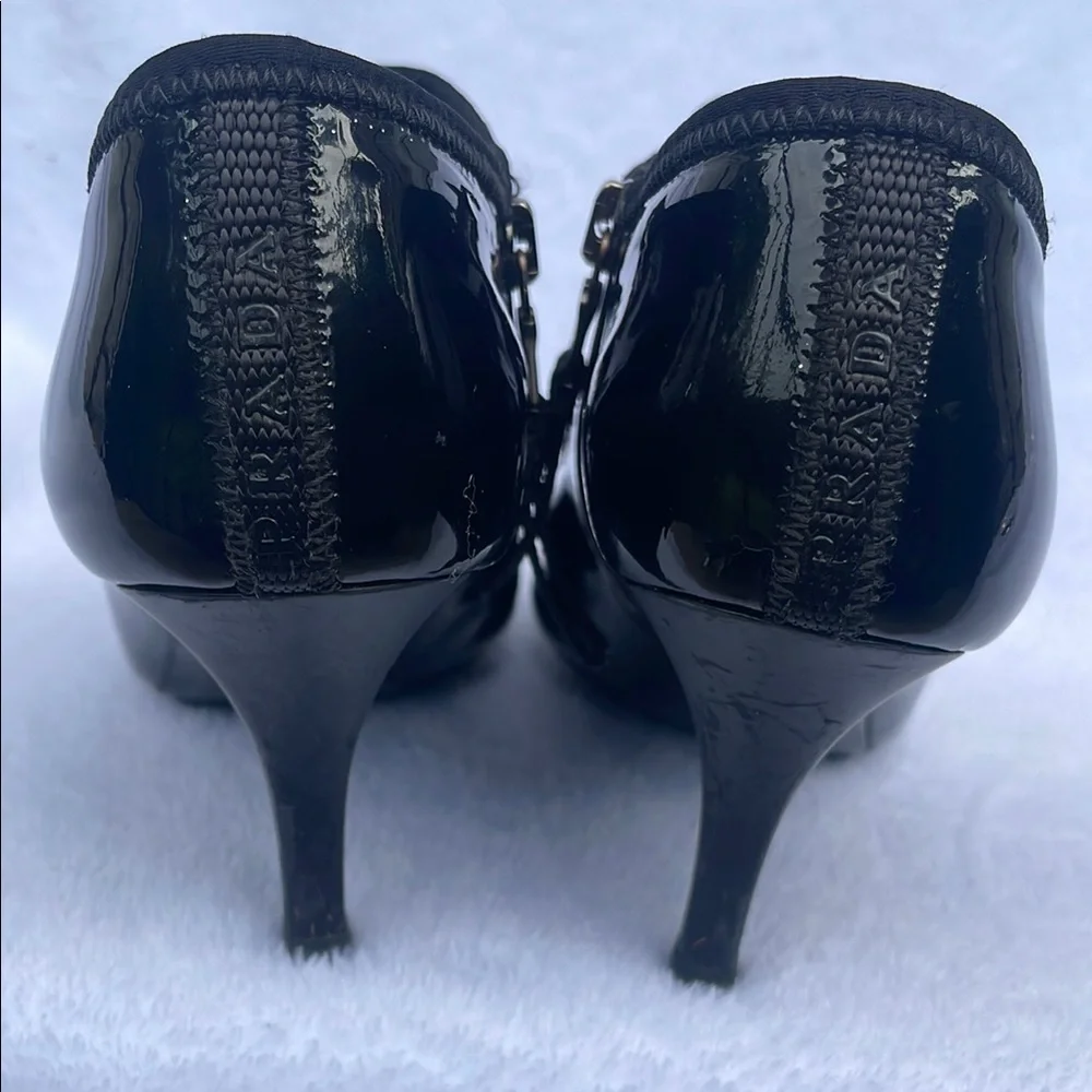 Prada Glossy Black Ankle Booties